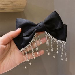 Black Tassel Rhinestone Back Head Hair Accessories Women's Headwear (Color: Black)