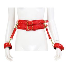 Men's And Women's Fashion Leather Handcuffs Girdle Tool (Color: Red)