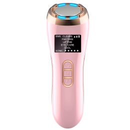 Radiofrecuencia Facial EMS Mesotherapy RF Radio Frequency Skin Tightening Rejuvenation Face Massager Neck Lifting Beauty Kit (Color: Pink)