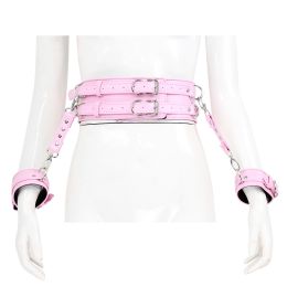 Men's And Women's Fashion Leather Handcuffs Girdle Tool (Color: Pink)